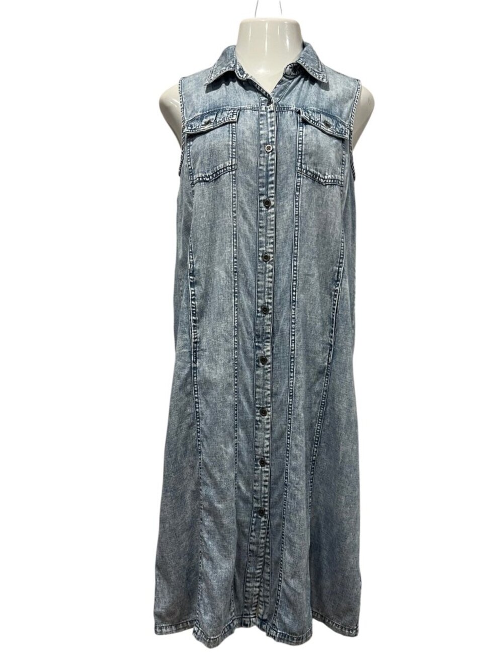 Wash Lab Seamed Sleeveless Midi Shirtdress, Blue, S
